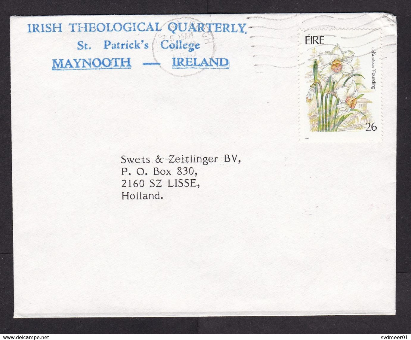 Ireland: Cover To Netherlands, 1990, 1 Stamp, Daffodil Flower, Narcissus (minor Crease) - Cartas & Documentos