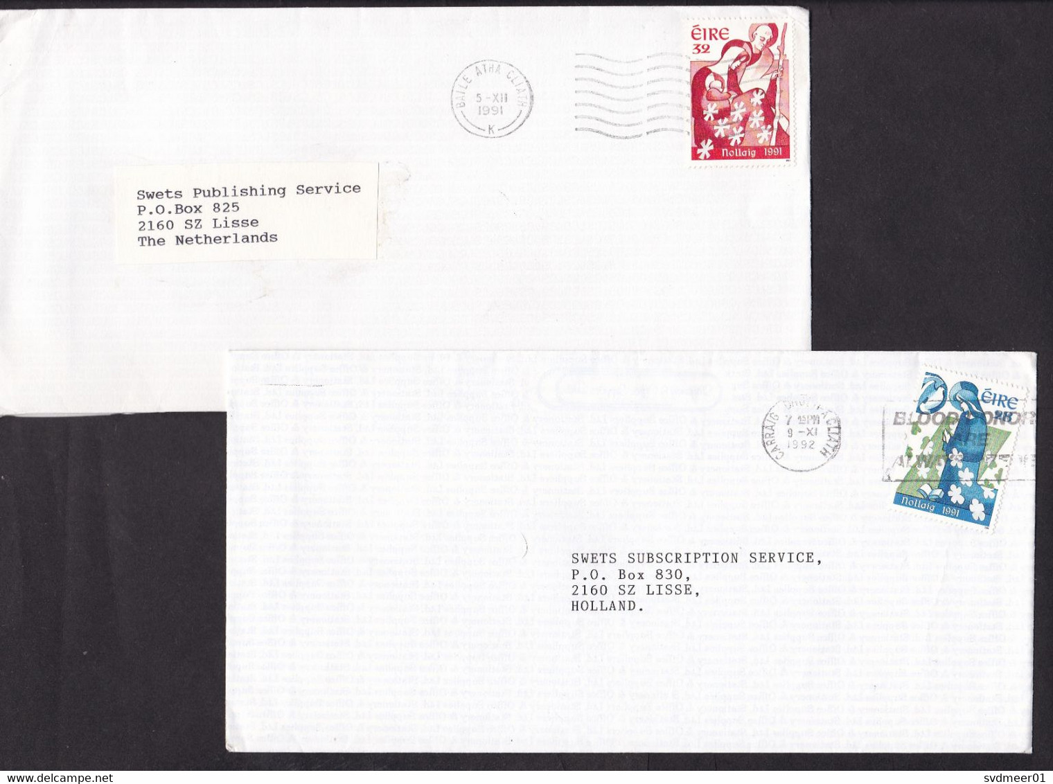 Ireland: 2x Cover To Netherlands, 1991-92, 1 Stamp Each, Religion, Christmas (minor Crease) - Lettres & Documents