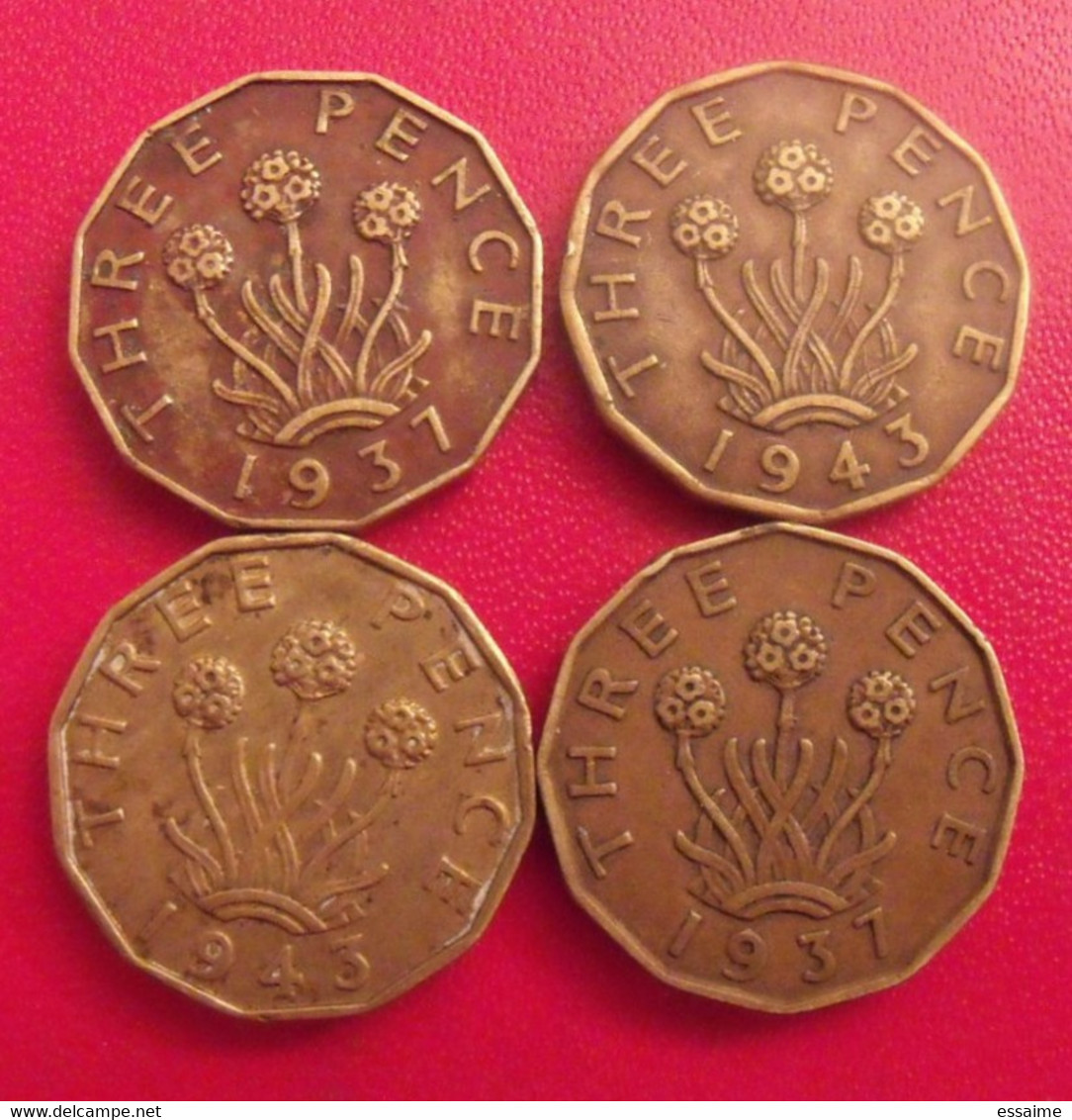 Grande-Bretagne. Lot De 4 Pièces : 3 Pence. 1937, 1943. Georges VI - Andere & Zonder Classificatie