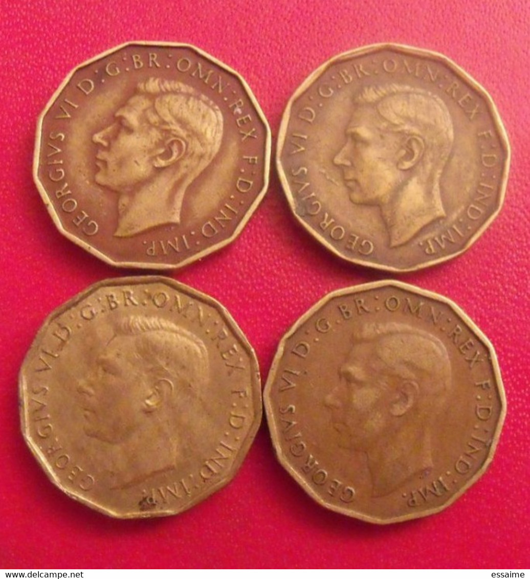 Grande-Bretagne. Lot De 4 Pièces : 3 Pence. 1937, 1943. Georges VI - Sonstige & Ohne Zuordnung