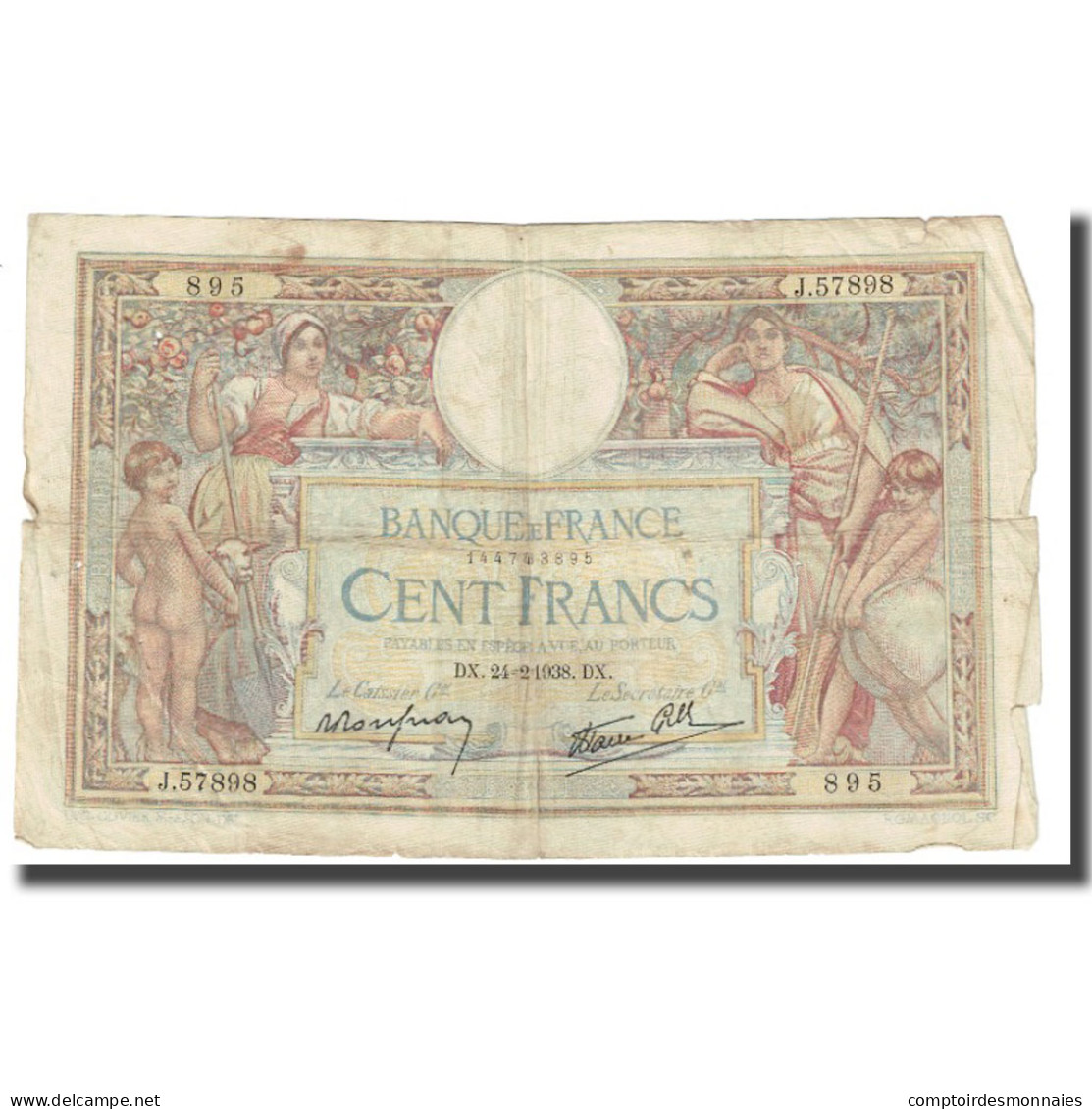 France, 100 Francs, 1938, P. Rousseau And R. Favre-Gilly, 1938-02-24, TB - 100 F 1908-1939 ''Luc Olivier Merson''