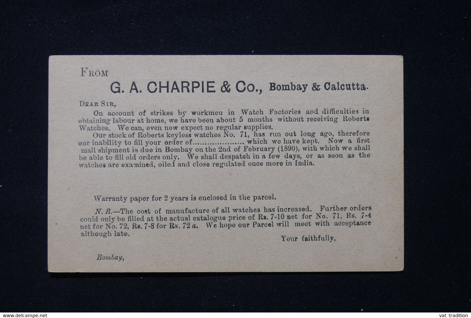 INDES ANGLAISES - Entier Postal Type Victoria Avec Repiquage Commercial Au Verso De Bombay - L 87471 - 1882-1901 Empire