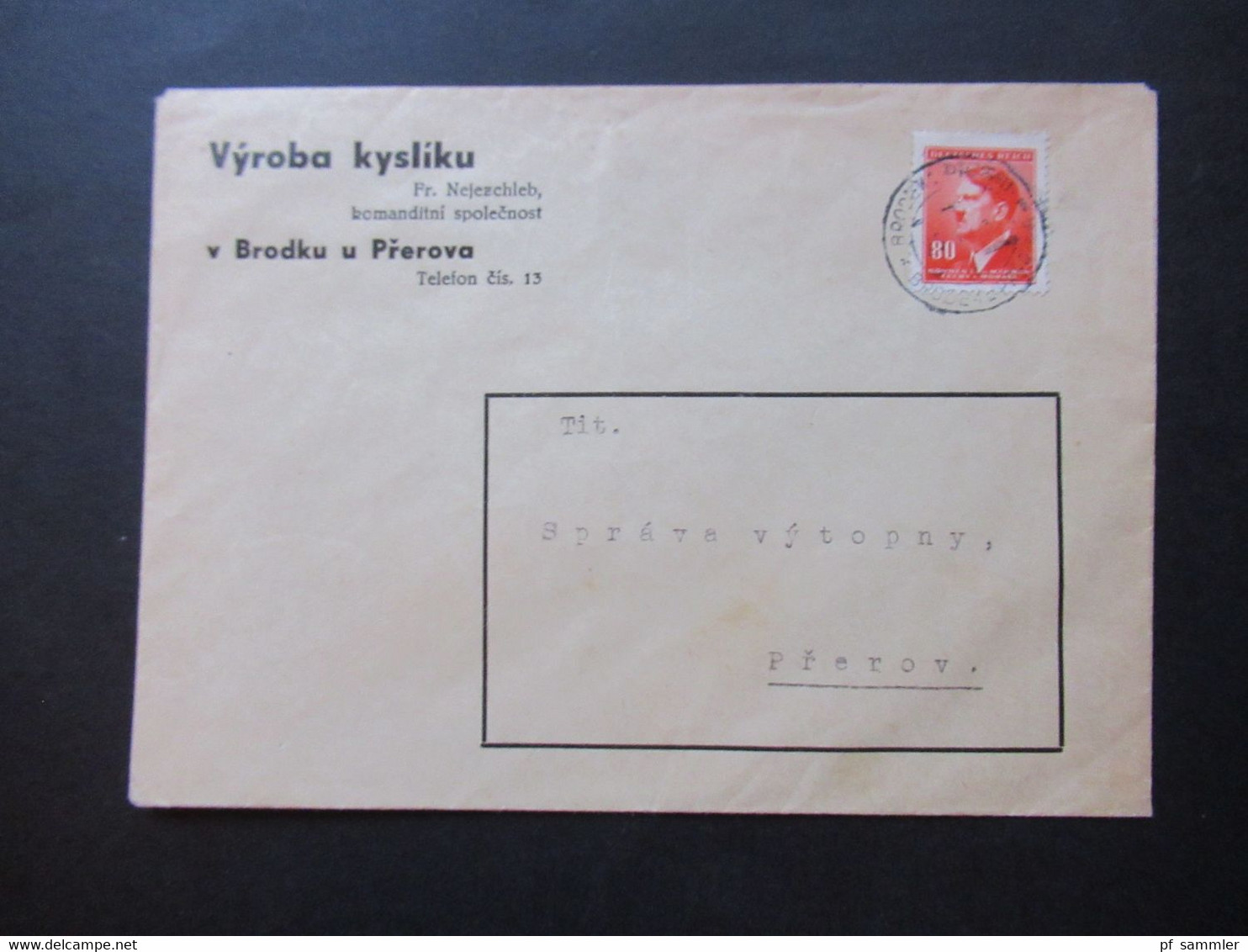 Böhmen Und Mähren 1942 Hitler Nr. 94 EF Umschlag Vyroba Kysliku Fr. Nejezchleb Komanditni Spolecnost V Brodku U Prerova - Storia Postale