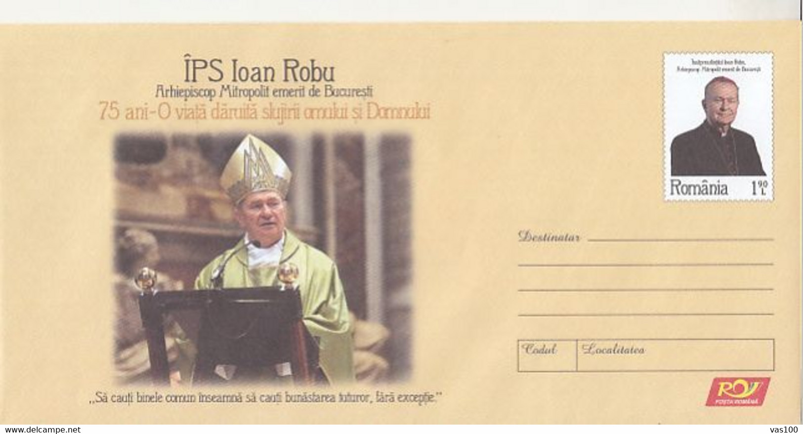 8442FM- BISHOP IOAN ROBU, CHRISTIANITY, RELIGION, COVER STATIONERY, 2020, ROMANIA - Theologians