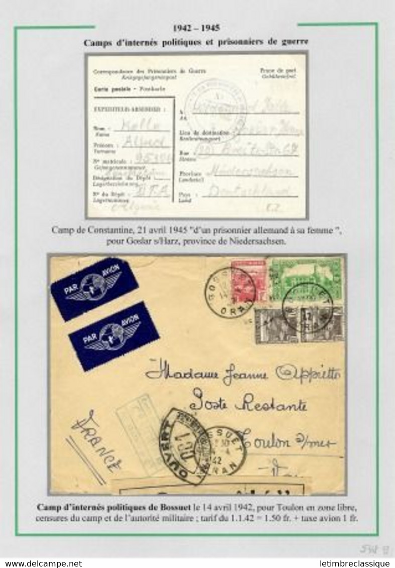 Algérie N°164 + 165 +105 OBL CAD "Bossuet Oran" Lettre D'interné Politique + Carte De Prisonnier Allemand à Constantine - Storia Postale