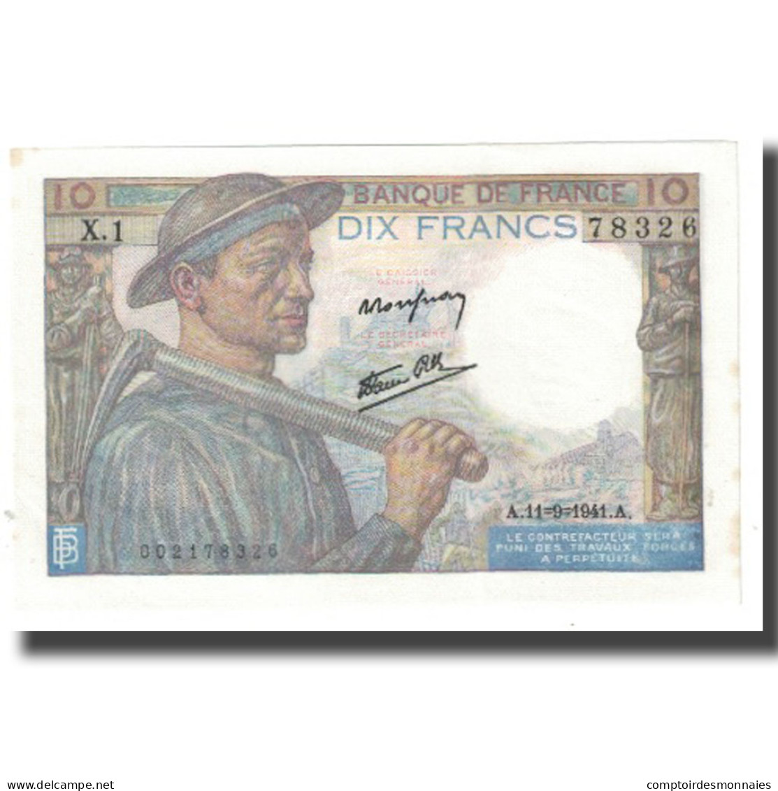 France, 10 Francs, 1941, 1941-09-11, SPL+, Fayette:08.01, KM:99a - 10 F 1941-1949 ''Mineur''