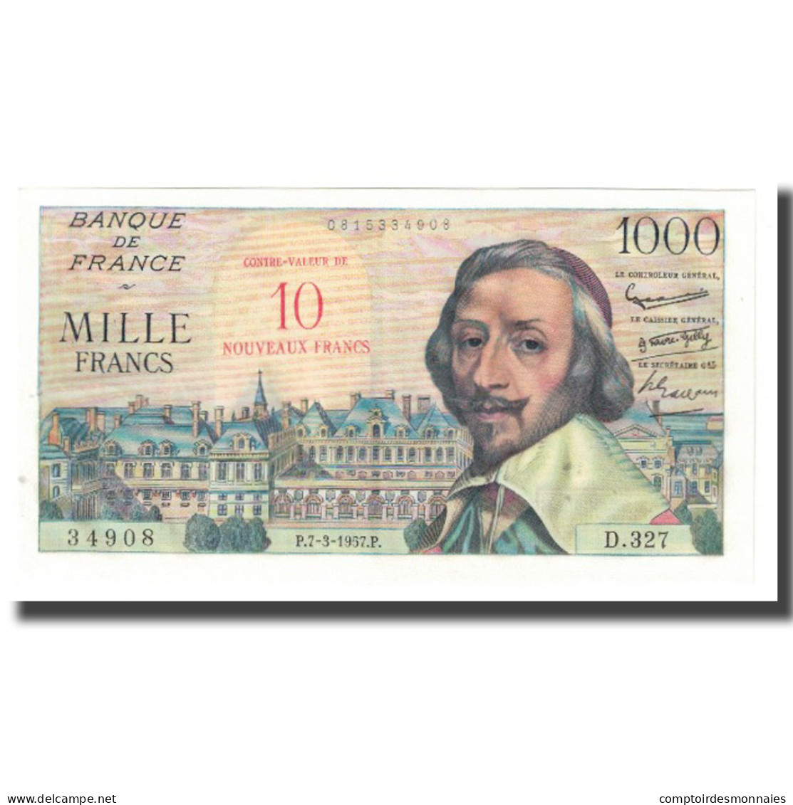 France, 10 Nouveaux Francs On 1000 Francs, 1957-03-07, D.327, SUP+ - 1955-1959 Overprinted With ''Nouveaux Francs''