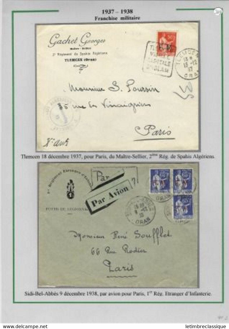 Algérie Lettres AFF Timbres FM, N°7 Obl "Croisseur Algérie" Et FM N°8 OBL Sidi Bel Abbès Oran TB - Altri & Non Classificati