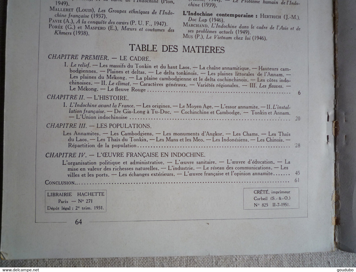 Encyclopédie par l'image Indochine Histoire Géographie Population Hachette 1951