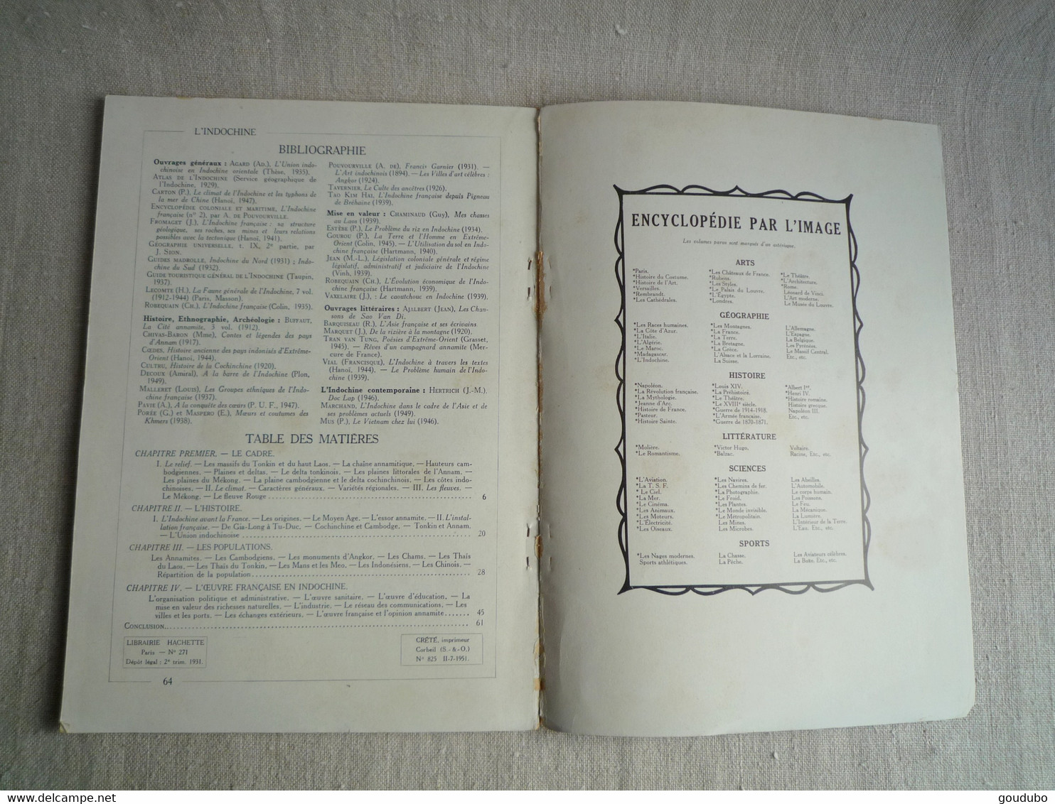Encyclopédie par l'image Indochine Histoire Géographie Population Hachette 1951