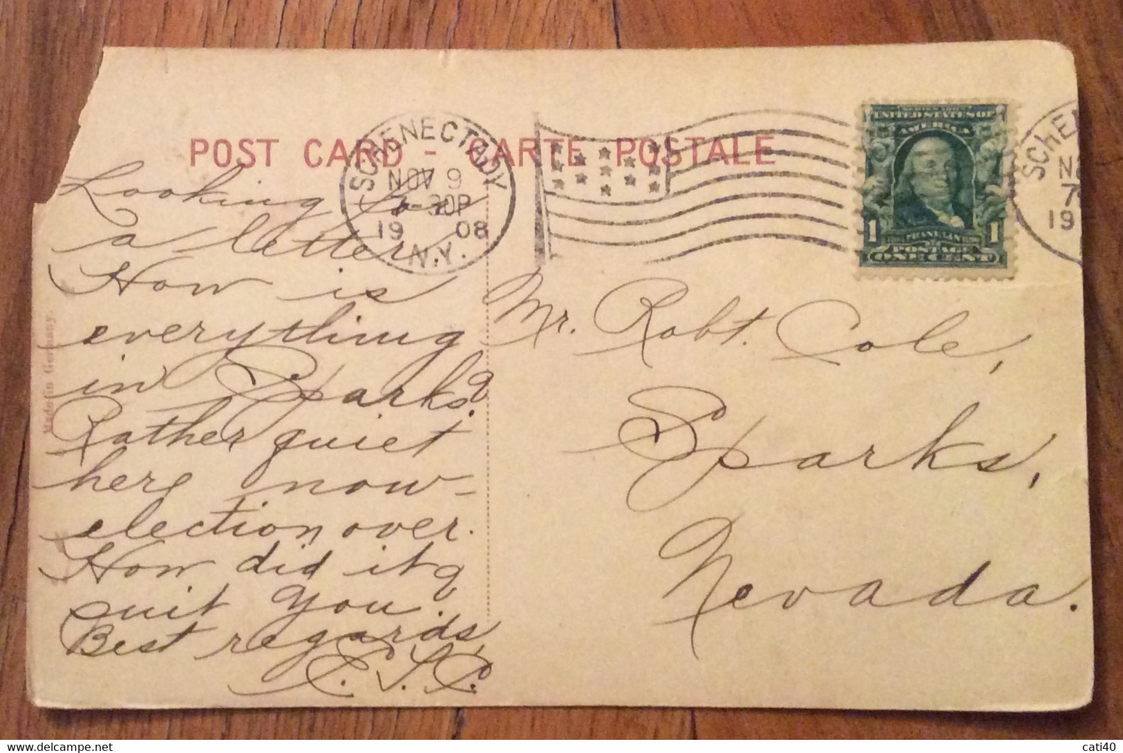 USA - GOVERNORS RESIDENCE ,ALBANY  - VINTAGE POST CARD SCHENECTADY 9 NOV  1908 - Fall River