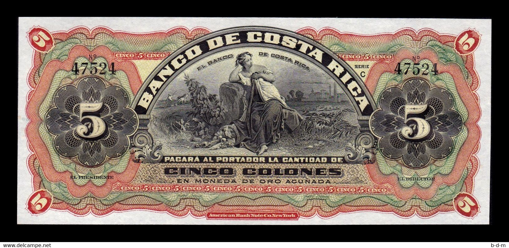 Costa Rica 5 Colones 1901-1908 Pick S173r SC- AUNC - Costa Rica