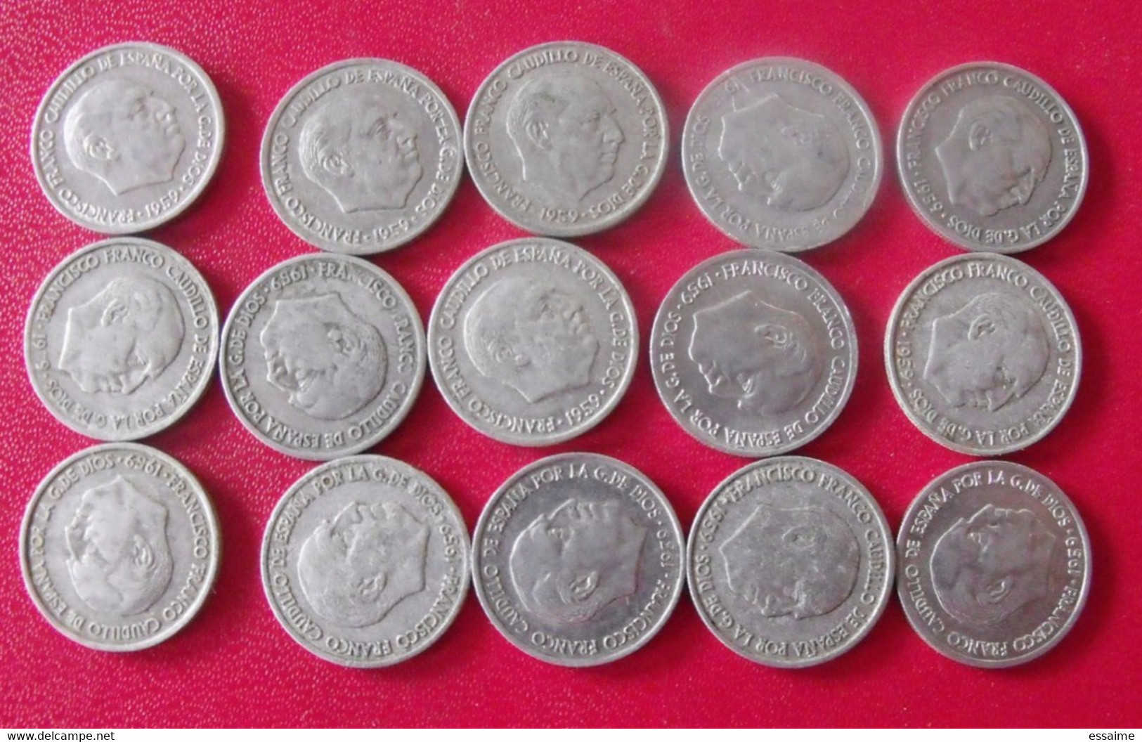 Espagne Spain Espana. Lot De 15 Pièces De 10 Diez Cent Cents 1959. Franco - 10 Centiemen