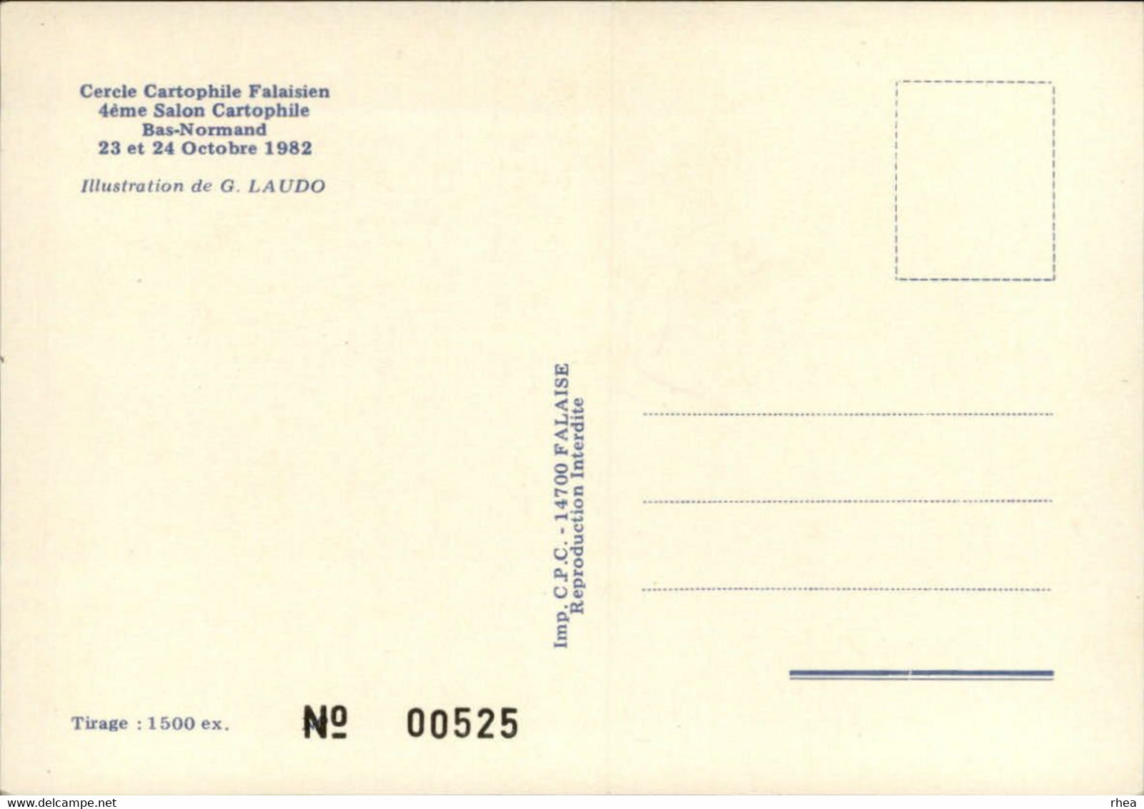 SALONS DE COLLECTIONS - Salon De Cartes Postales Et Du Timbre - 14 FALAISE - 1982 - Dessin De Laudo - Bourses & Salons De Collections