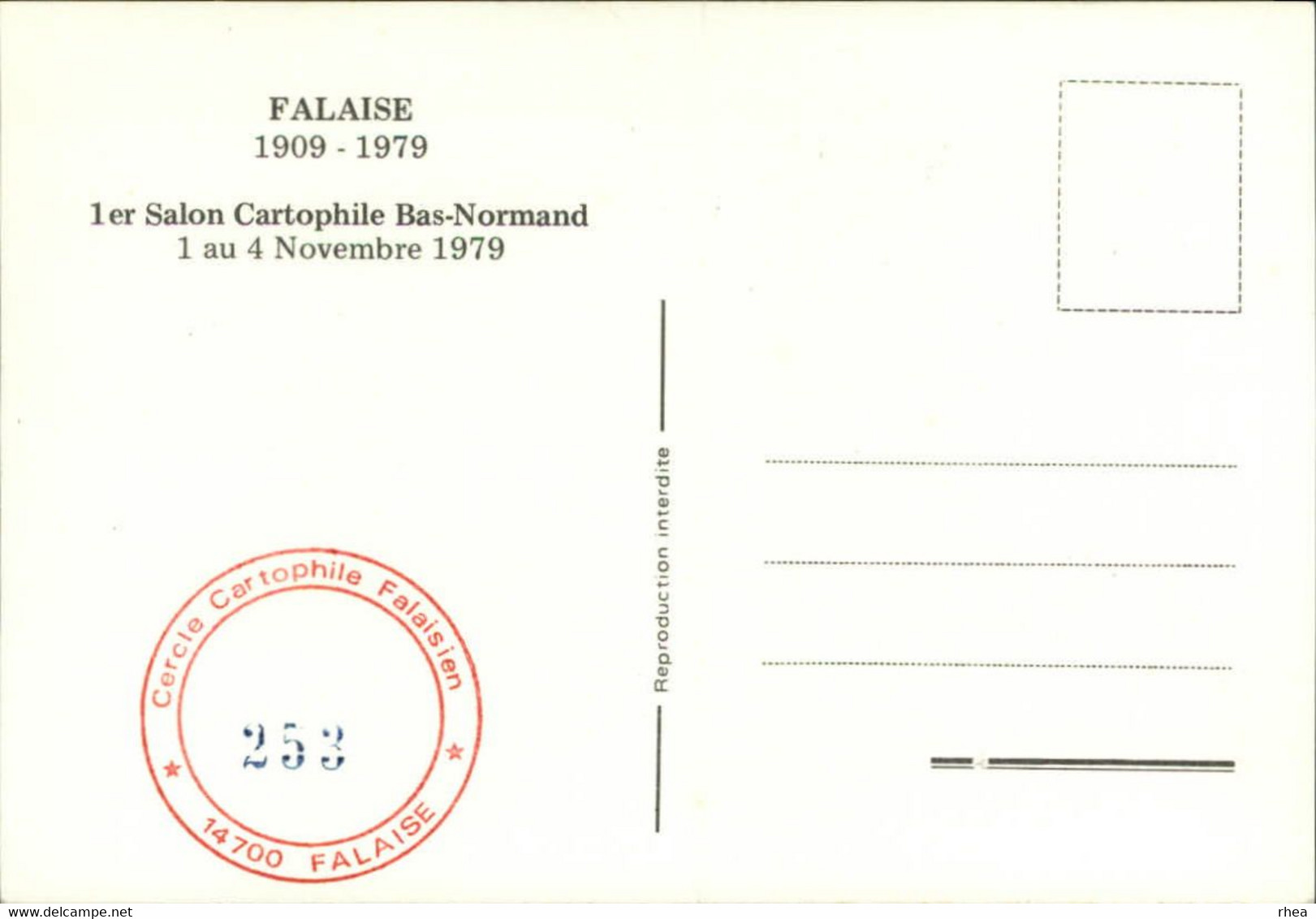 SALONS DE COLLECTIONS - Salon De Cartes Postales Et Du Timbre - 14 FALAISE - 1979 - Bourses & Salons De Collections