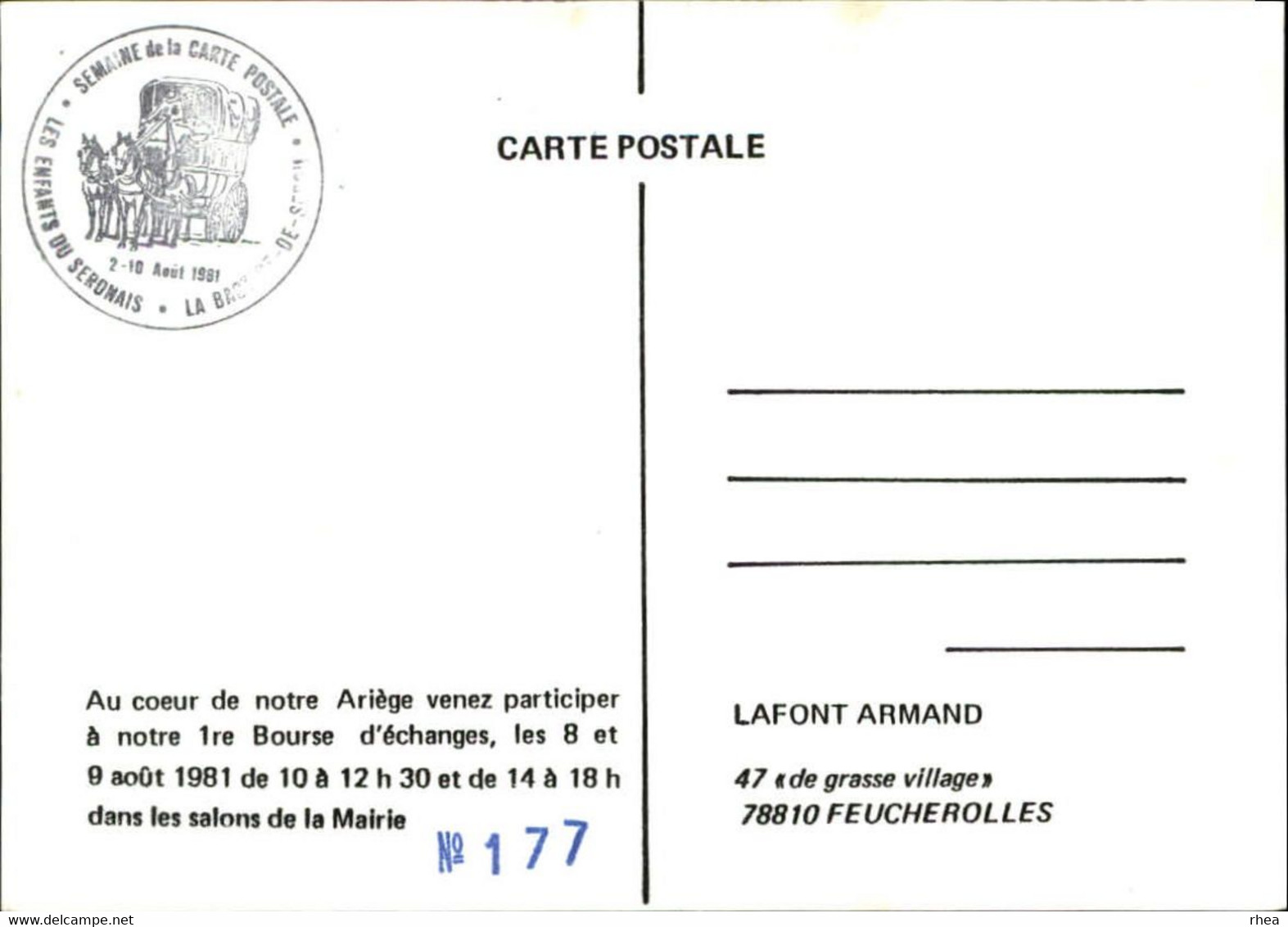 SALONS DE COLLECTIONS - Bourse D'échanges - Salon De Cartes Postales - 09 LA BASTIDE DE SEROU - 1981 - Bourses & Salons De Collections