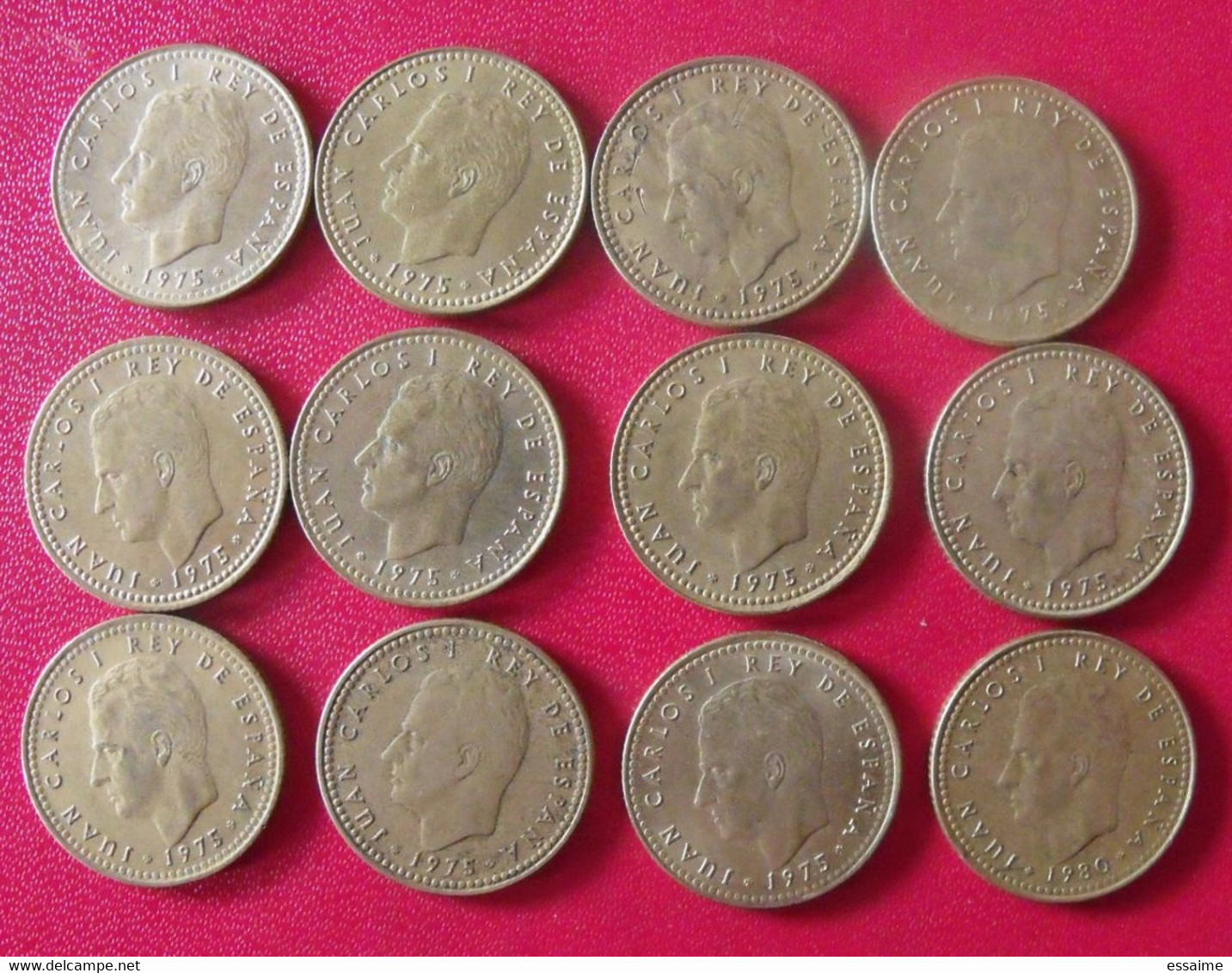 Espagne Spain Espana. Lot De 12 Pièces De 1 Peseta 1975, 1980. Carlos 1 - 1 Peseta