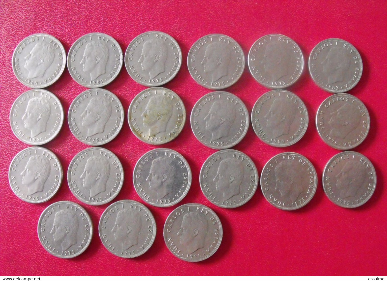 Espagne Spain Espana. Lot De 21 Pièces De 5 Pesetas 1975, 1980, 1983, 1989. Carlos 1 - 5 Pesetas