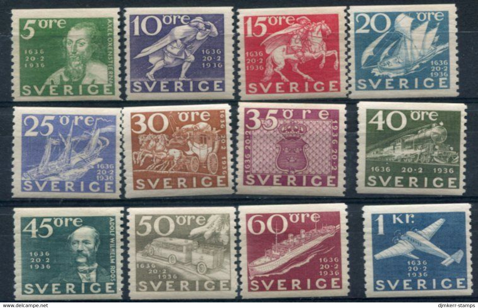 SWEDEN 1936 Tercentenary Of Post LHM / *..  Michel 227-238 - Neufs