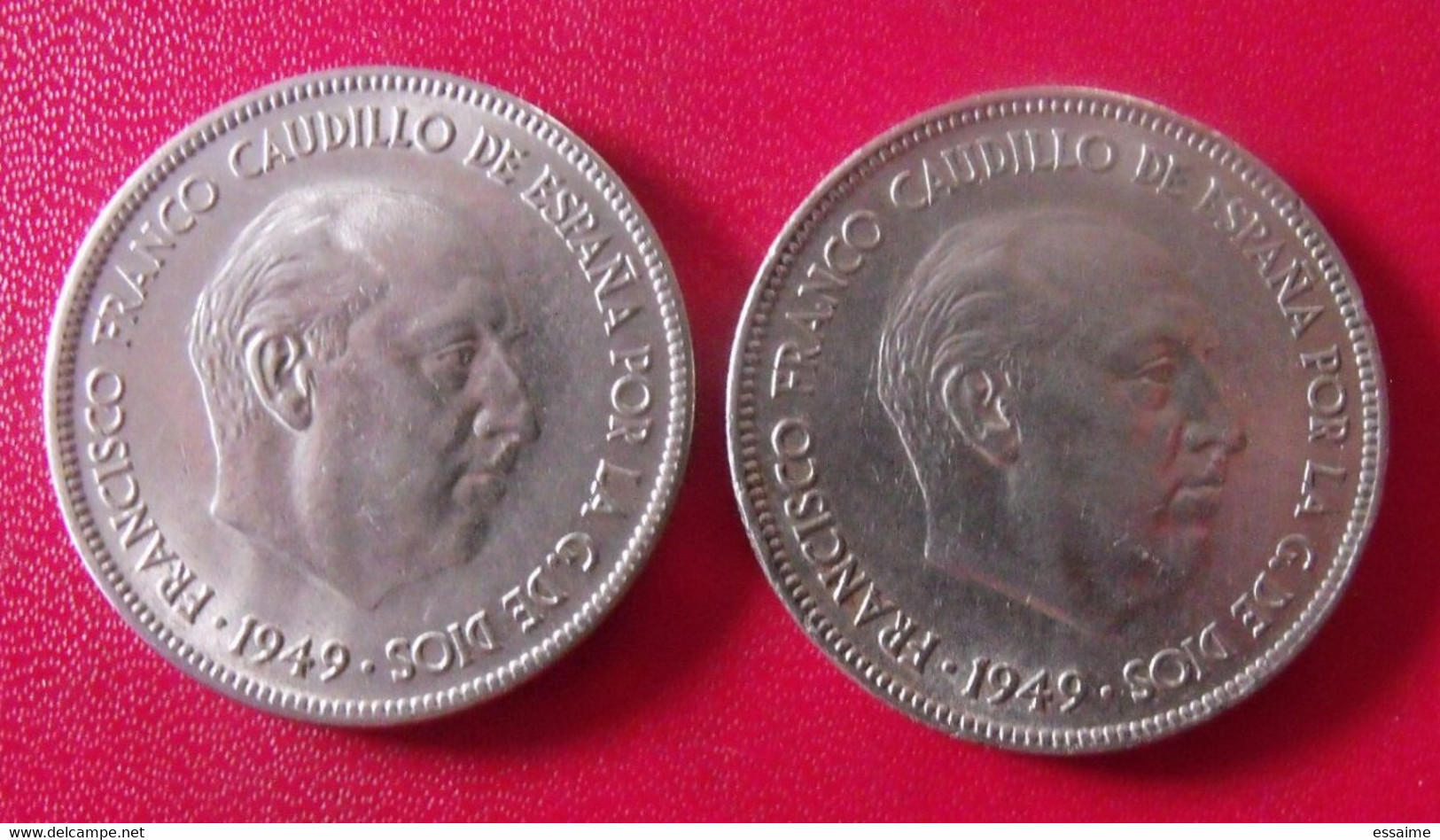 Espagne Spain Espana. Lot De 2 Pièces De 5 Pesetas 1949 (diam. 32 Mm). Franco - 5 Pesetas