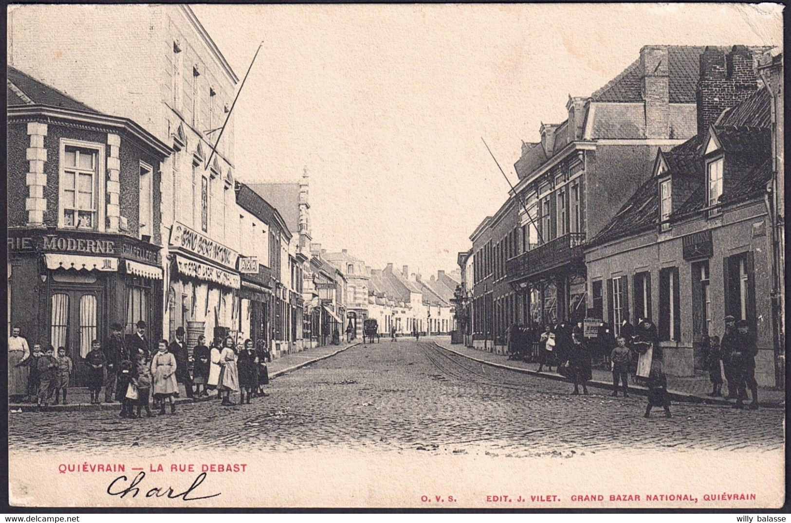 +++ CPA - QUIEVRAIN - La Rue Debast - Animée   // - Quiévrain