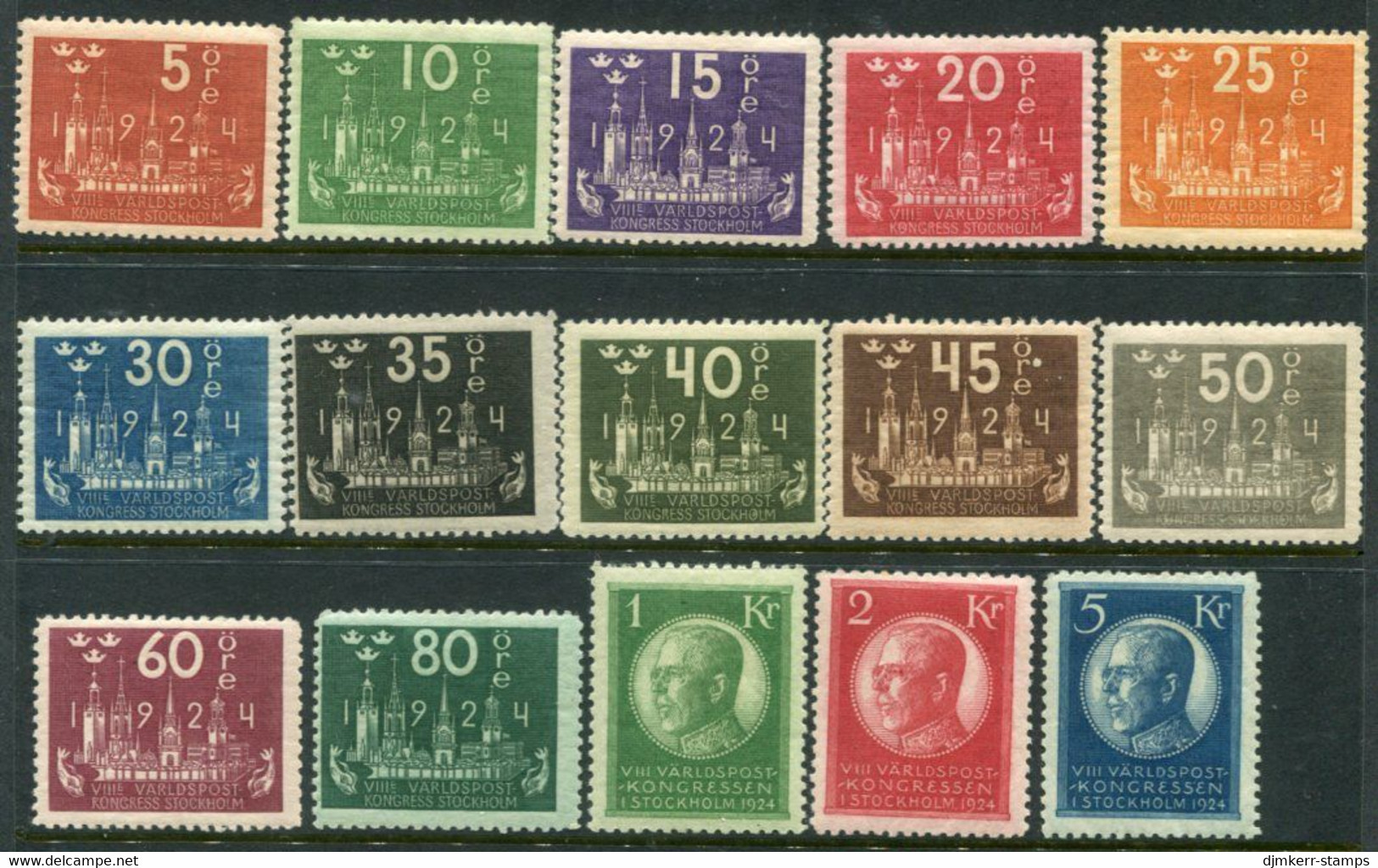 SWEDEN 1924 UPU Congress Set,  MNH / LHM.  Michel 144-58 - Unused Stamps