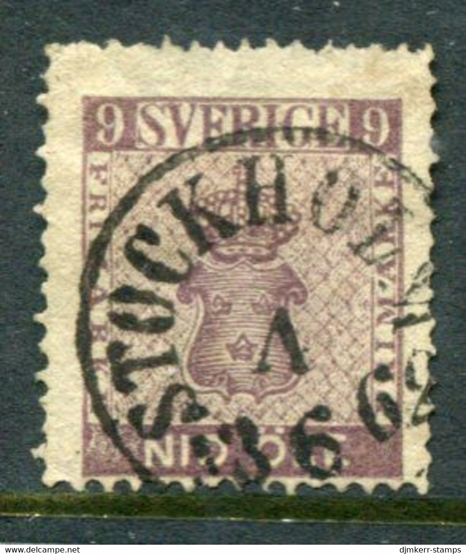 SWEDEN 1858 Nio öre Purple, Used.  SG 7, Michel 8a - Oblitérés