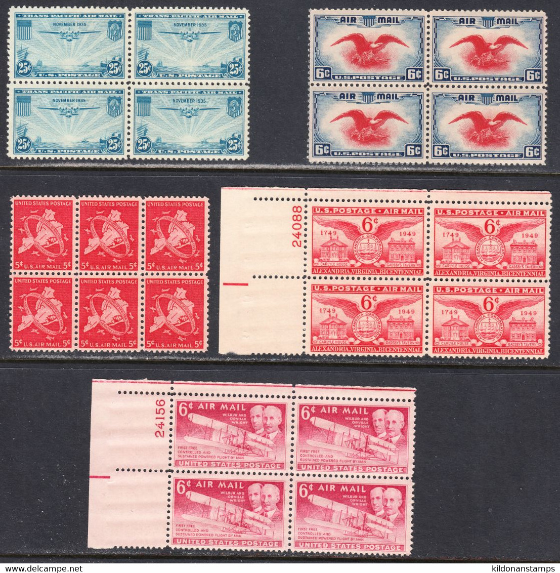 USA 1934-60 Air Mail, Mint Mounted/no Hinge, 11 Blocks, See Notes, Sc# - 2b. 1941-1960 Nuovi