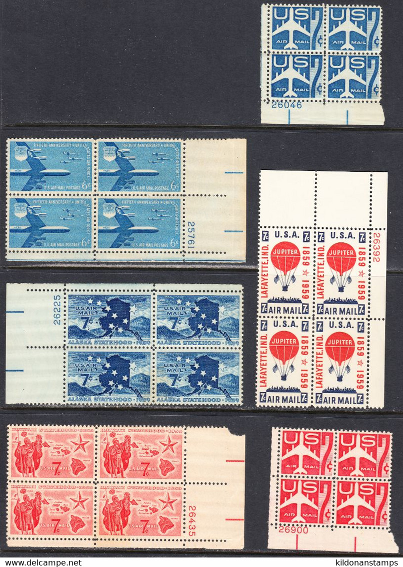 USA 1934-60 Air Mail, Mint Mounted/no Hinge, 11 Blocks, See Notes, Sc# - 2b. 1941-1960 Nuovi