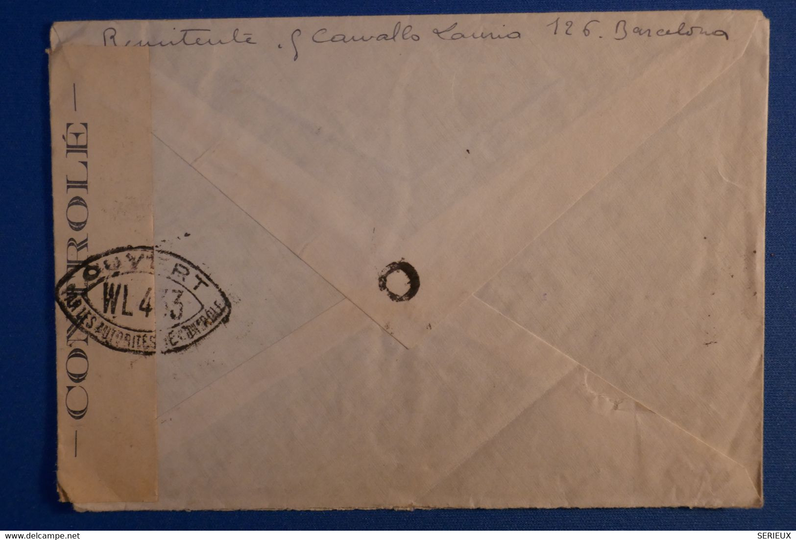 J25 ESPAGNE BELLE LETTRE RARE+ CENSURE 1941 GUERREBARCELONA POUR VICHY FRANCE + AFFRANCH. PLAISANT - Marques De Censures Républicaines