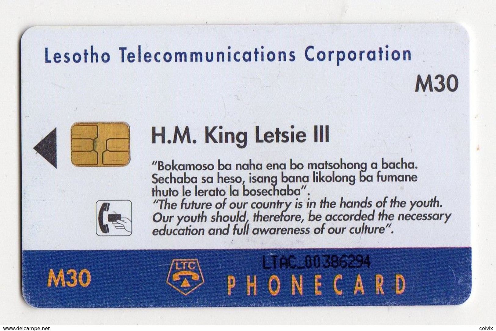 LESOTHO REF MV CARDS LES-03 M30 H.M. KING LETSIE III - Lesotho