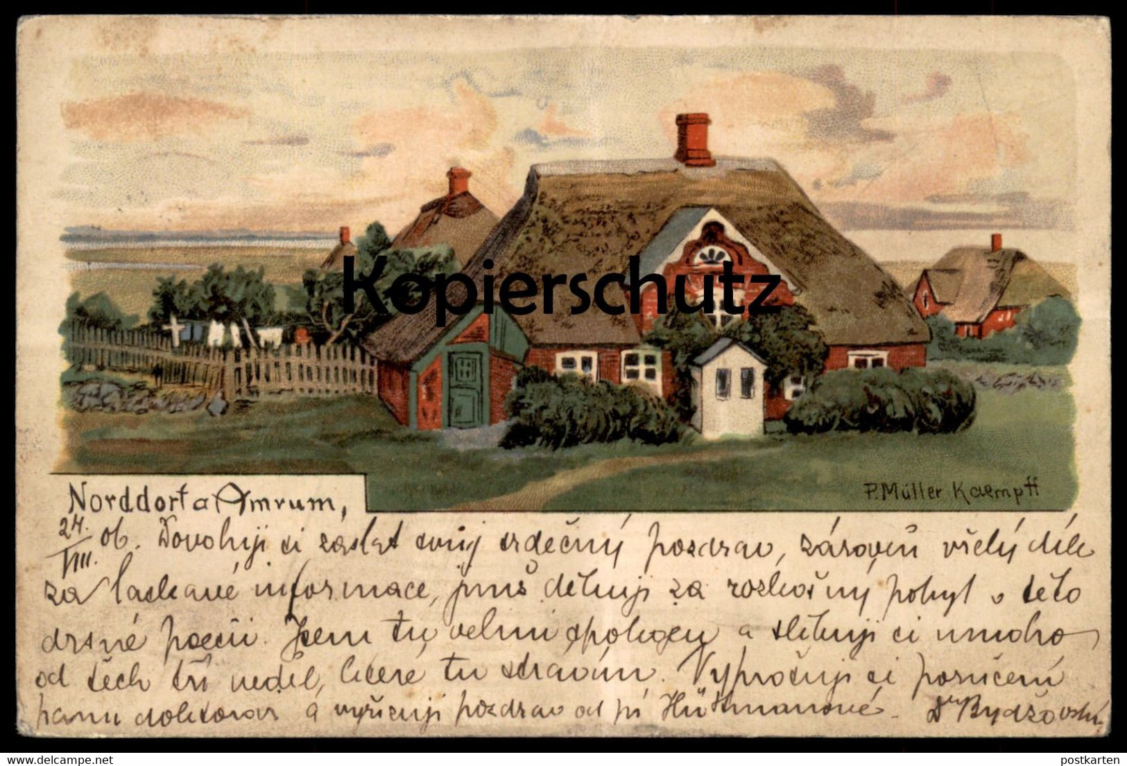 ALTE LITHO POSTKARTE INSEL AMRUM NORDDORF BAUERNHAUS PAUL MUELLER-KAEMPFF Haus Kate Ansichtskarte AK Cpa Postcard - Nordfriesland