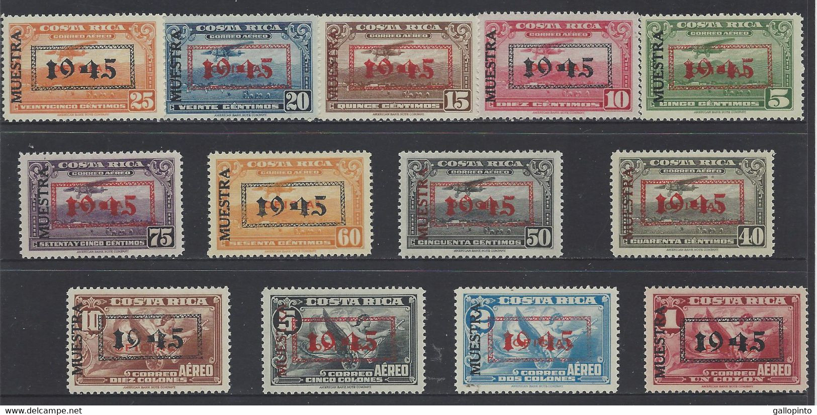 COSTA RICA MAIL PLANE"1945"OFICIAL OVERPRINTED "MUESTRA" VERTICAL MENA MA104-MA116 MNH - Costa Rica