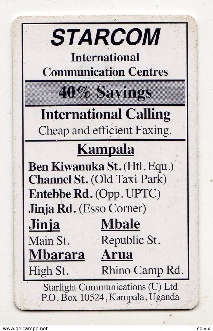 OUGANDA TELECARTE STARCOM REF MV CARDS UGA-S-05 75U - Ouganda