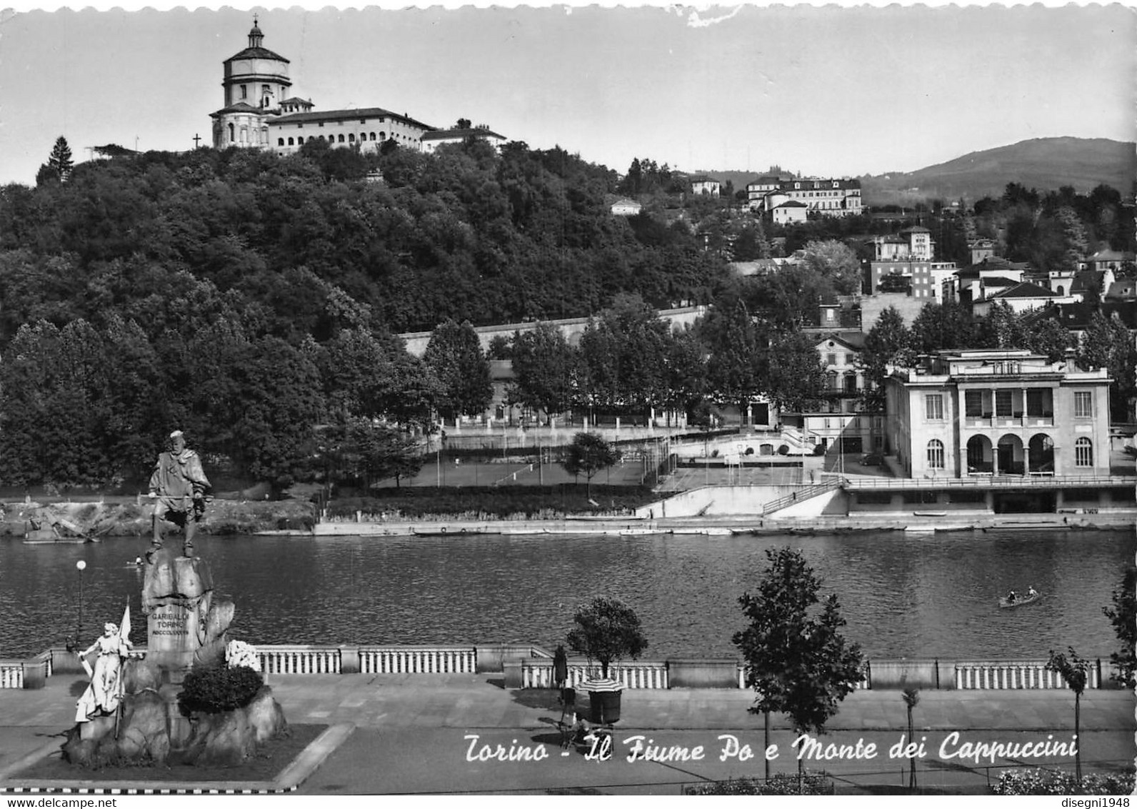 09393 "TORINO - IL FIUME PO E MONTE DEI CAPPUCCINI - DOPOLAVORO FIAT" CART. ILL. ORIG. SPED. 1956 - Fiume Po