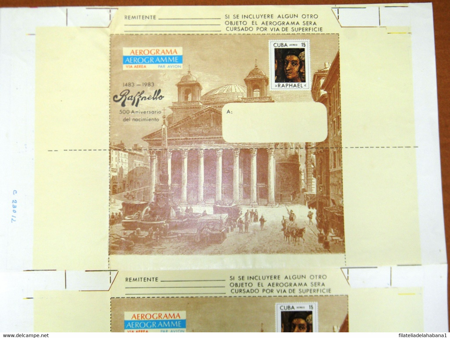 1983-EP-241 CUBA LG1992 1983 AEROGRANMME UNCUT PROOF RAPHAEL ART RAFAEL SANZIO. - Imperforates, Proofs & Errors