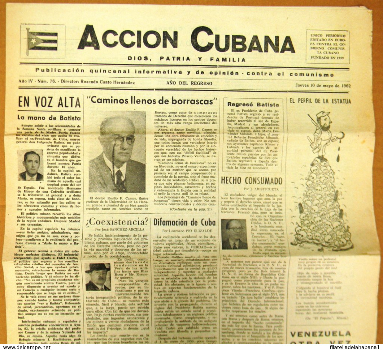 BP-320 CUBA  ANTICOMMUNIST NEWSPAPER ACCION CUBANA ESPAÑA PRINTING 10/MAY/1962. - [4] Tematica
