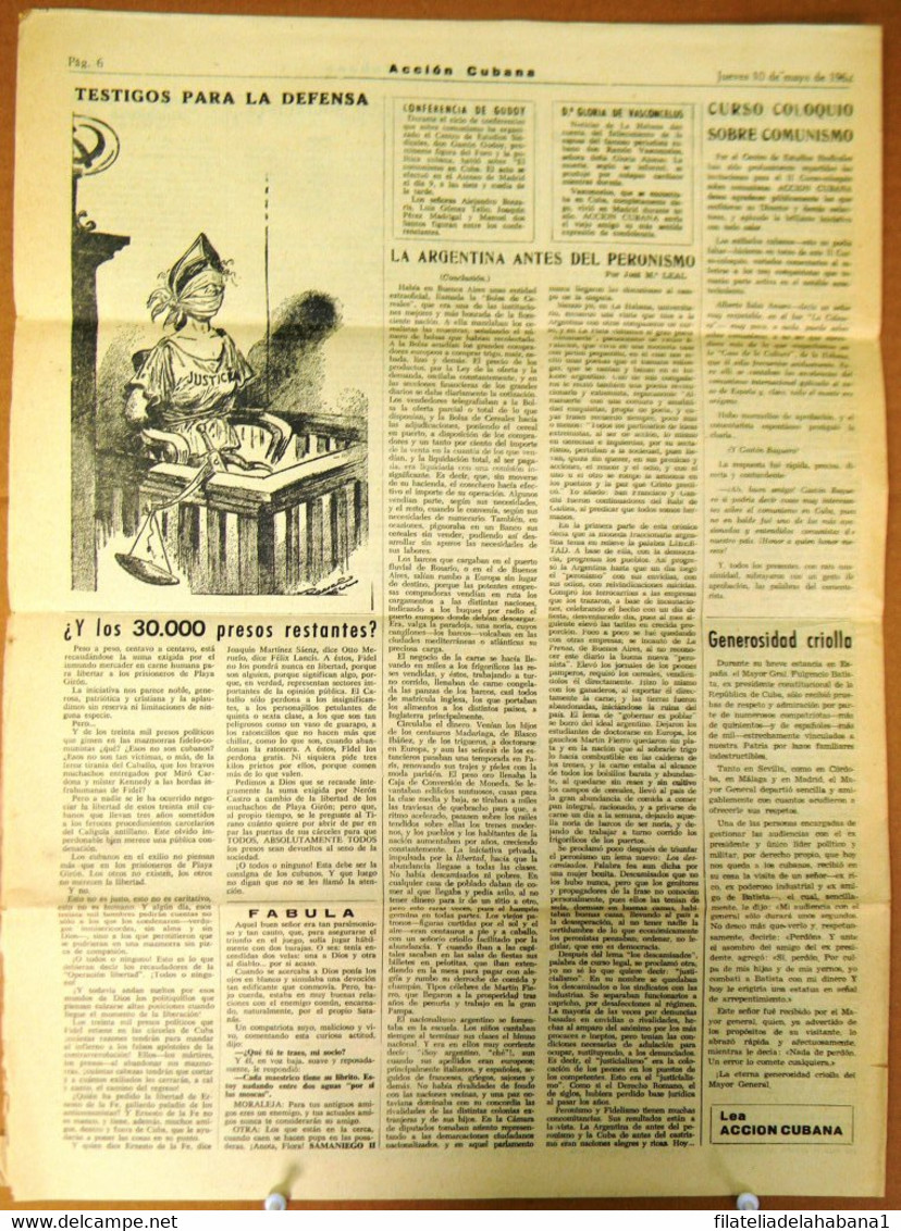 BP-320 CUBA  ANTICOMMUNIST NEWSPAPER ACCION CUBANA ESPAÑA PRINTING 10/MAY/1962. - [4] Thèmes