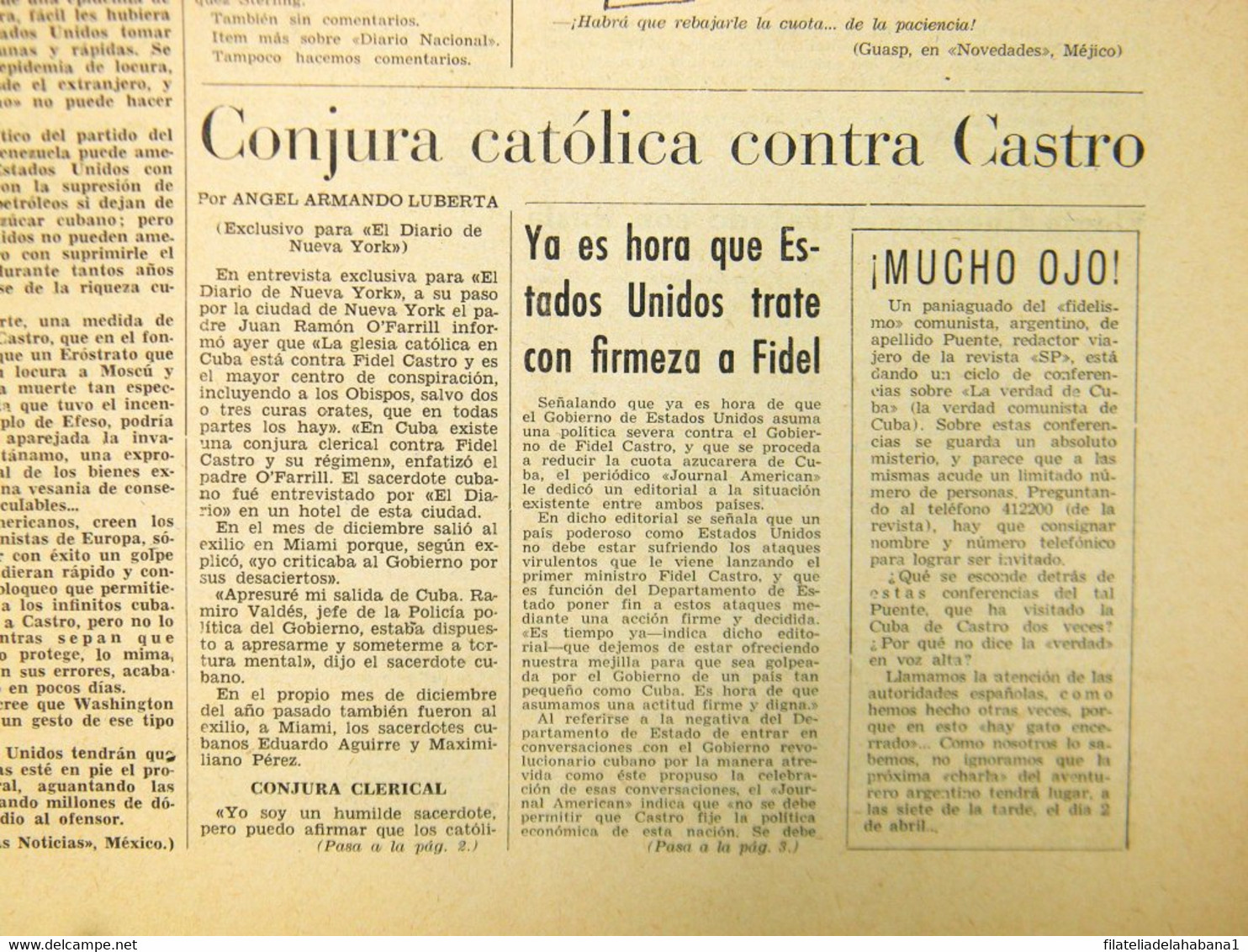 BP-321 CUBA ESPAÑA ANTICOMMUNIST NEWSPAPER ACCION CUBANA ESPAÑA PRINTING 31/MAR/1960. - [4] Temas