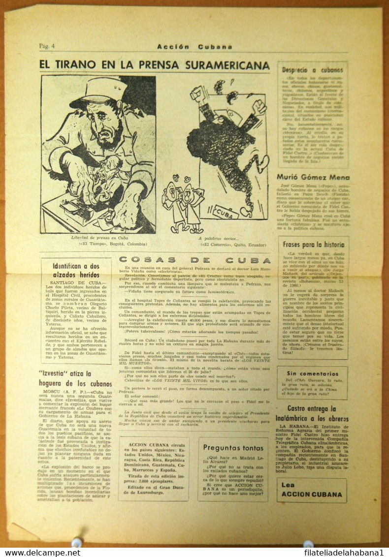 BP-321 CUBA ESPAÑA ANTICOMMUNIST NEWSPAPER ACCION CUBANA ESPAÑA PRINTING 31/MAR/1960. - [4] Themes