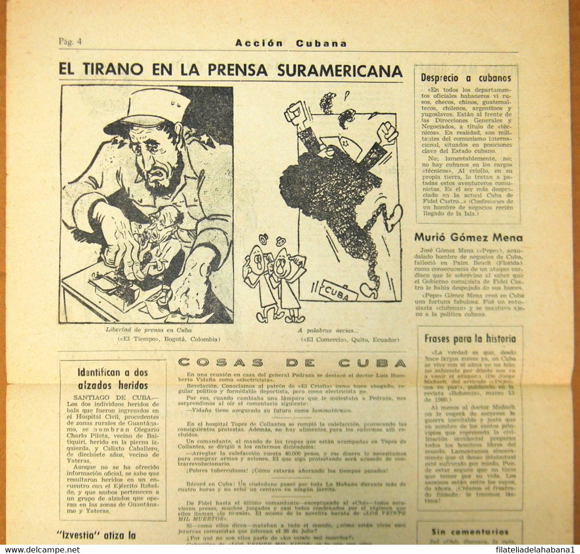 BP-321 CUBA ESPAÑA ANTICOMMUNIST NEWSPAPER ACCION CUBANA ESPAÑA PRINTING 31/MAR/1960. - [4] Themes