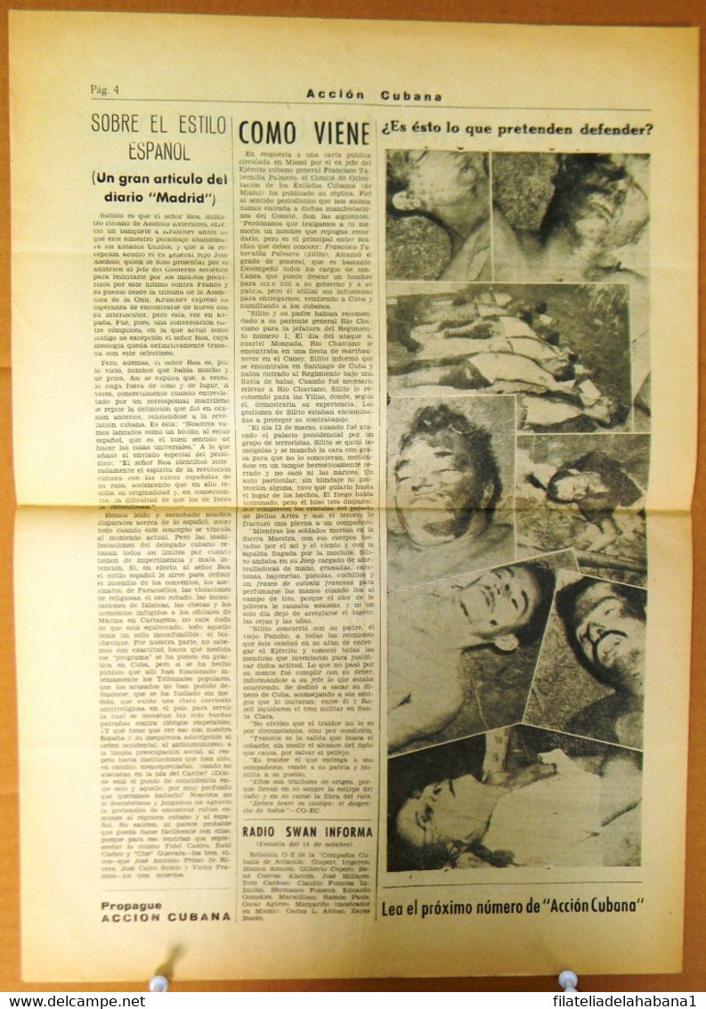 BP-322 CUBA ESPAÑA ANTICOMMUNIST NEWSPAPER ACCION CUBANA ESPAÑA PRINTING 20/OCT/1960. - [4] Themes