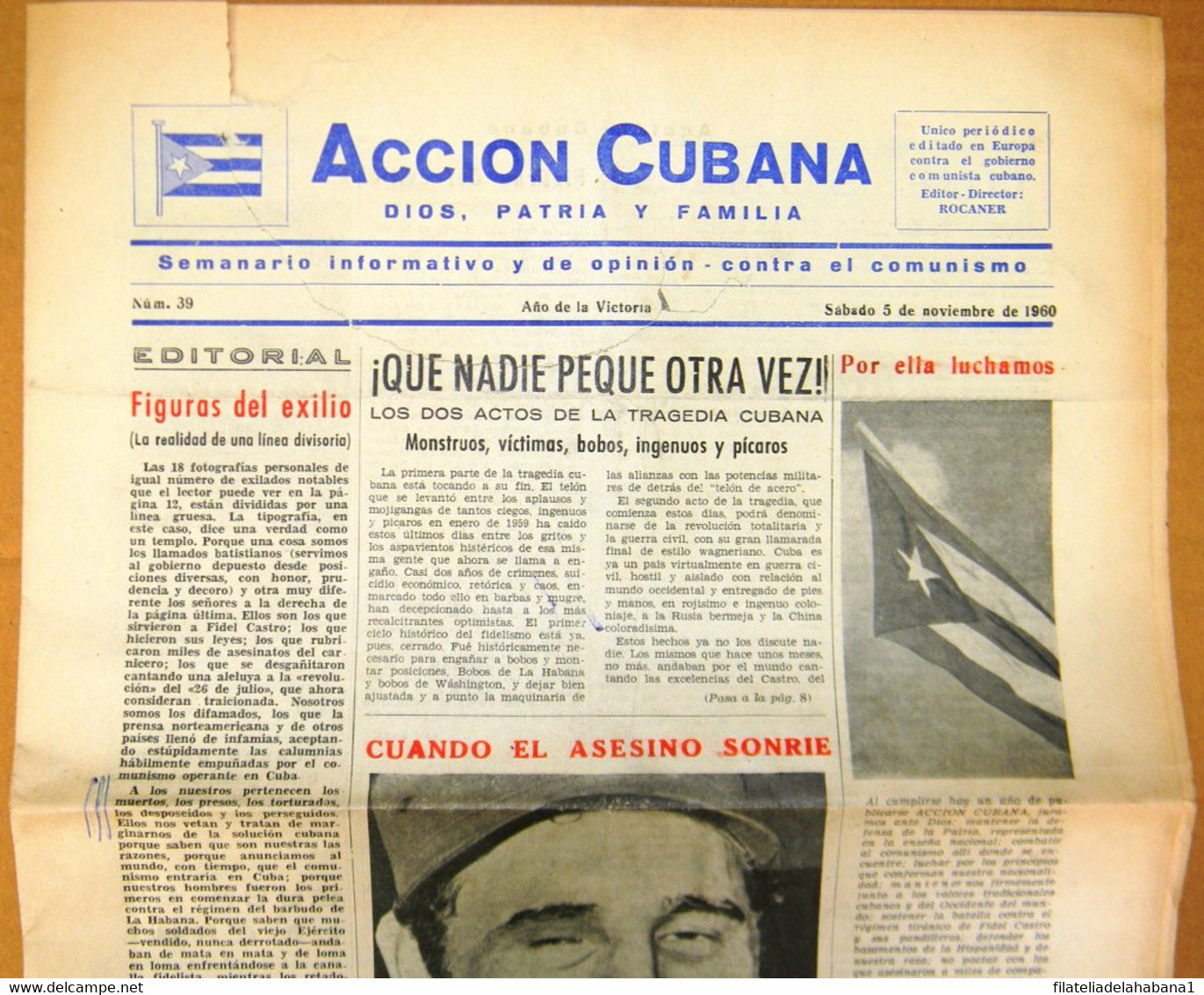 BP-324 CUBA ESPAÑA ANTICOMMUNIST NEWSPAPER ACCION CUBANA ESPAÑA PRINTING 5/NOV/1960. - [4] Themen