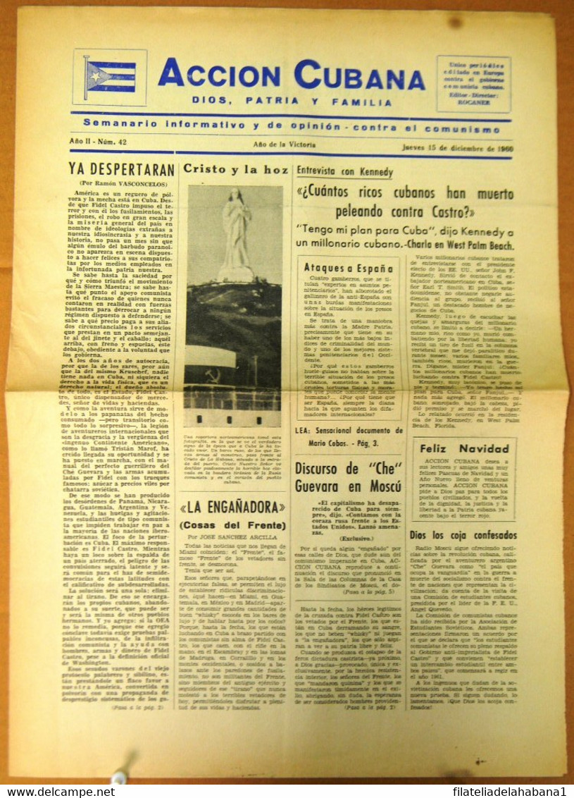 BP-326 CUBA ESPAÑA ANTICOMMUNIST NEWSPAPER ACCION CUBANA ESPAÑA PRINTING 15/DIC/1960. - [4] Temas