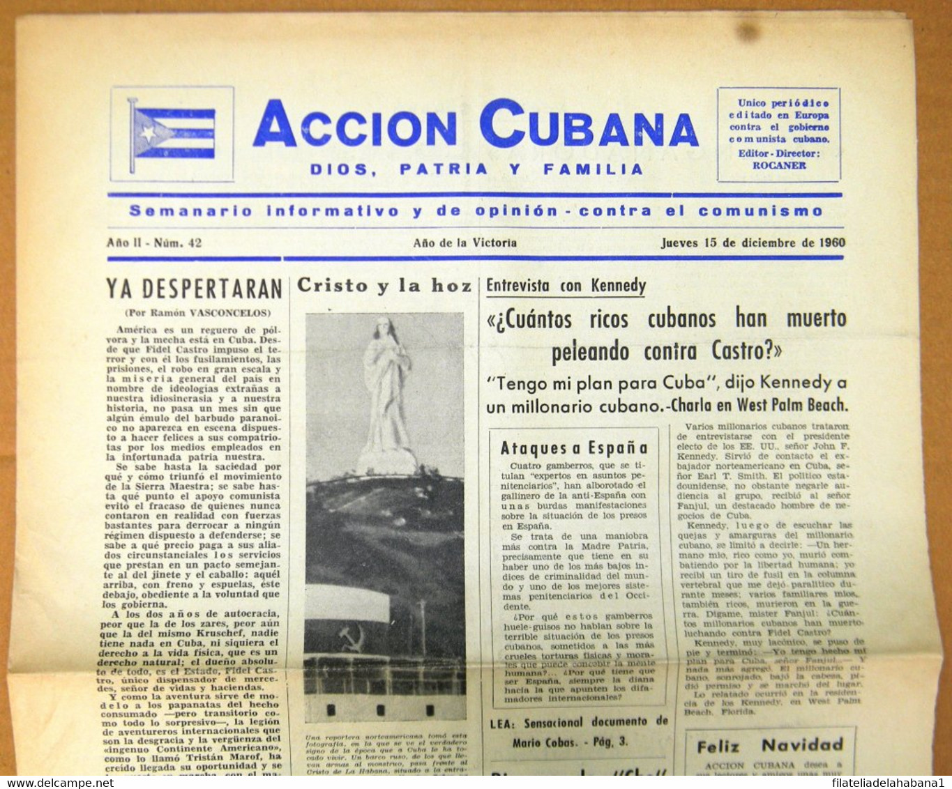 BP-326 CUBA ESPAÑA ANTICOMMUNIST NEWSPAPER ACCION CUBANA ESPAÑA PRINTING 15/DIC/1960. - [4] Thema's