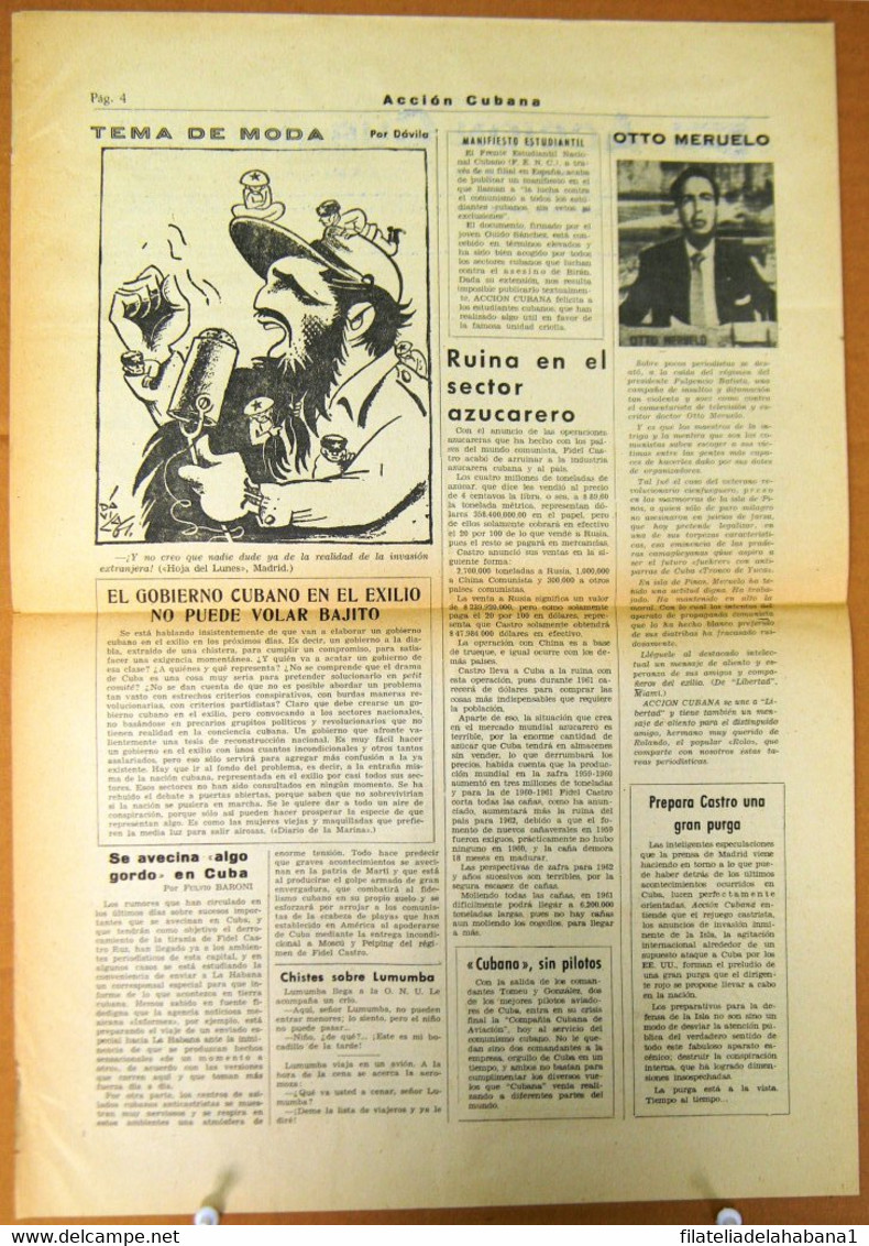 BP-327 CUBA ESPAÑA ANTICOMMUNIST NEWSPAPER ACCION CUBANA ESPAÑA PRINTING 12/ENE/1961. - [4] Temas