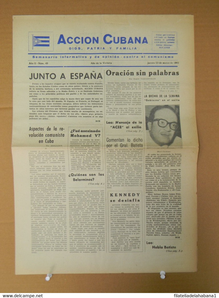BP-329 CUBA ESPAÑA ANTICOMMUNIST NEWSPAPER ACCION CUBANA ESPAÑA PRINTING 23/MAR/1961. - [4] Themes