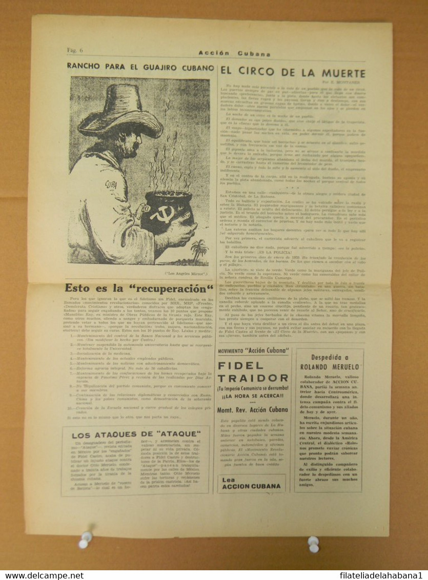 BP-329 CUBA ESPAÑA ANTICOMMUNIST NEWSPAPER ACCION CUBANA ESPAÑA PRINTING 23/MAR/1961. - [4] Themen