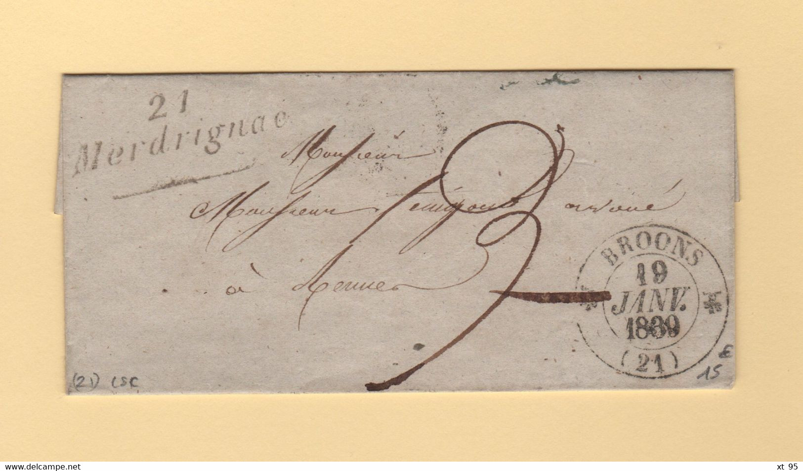 Merdrignac - 21 - Cotes Du Nord - Broons - 19 Janv 1839 - Sans Correspondance - 1801-1848: Precursori XIX