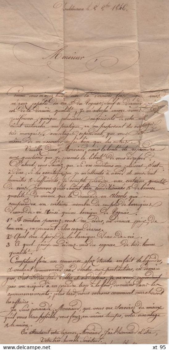 La Roche Derrien - 21 - Cotes Du Nord - Pontrieux - 9 Oct 1846 - Courrier De Pouldouran - Cursive - 1801-1848: Precursors XIX